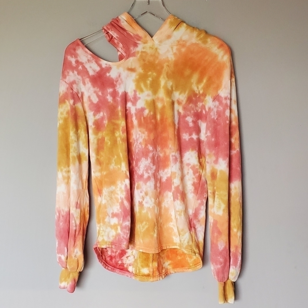 LAMade Tie Dye Cutout Shoulder Hooded Sweatshirt Size S
